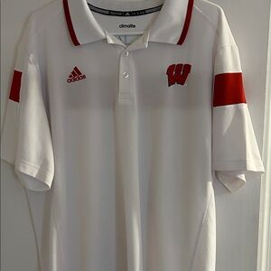 Wisconsin Badgers Adidas Men's White Polo with Red Accents